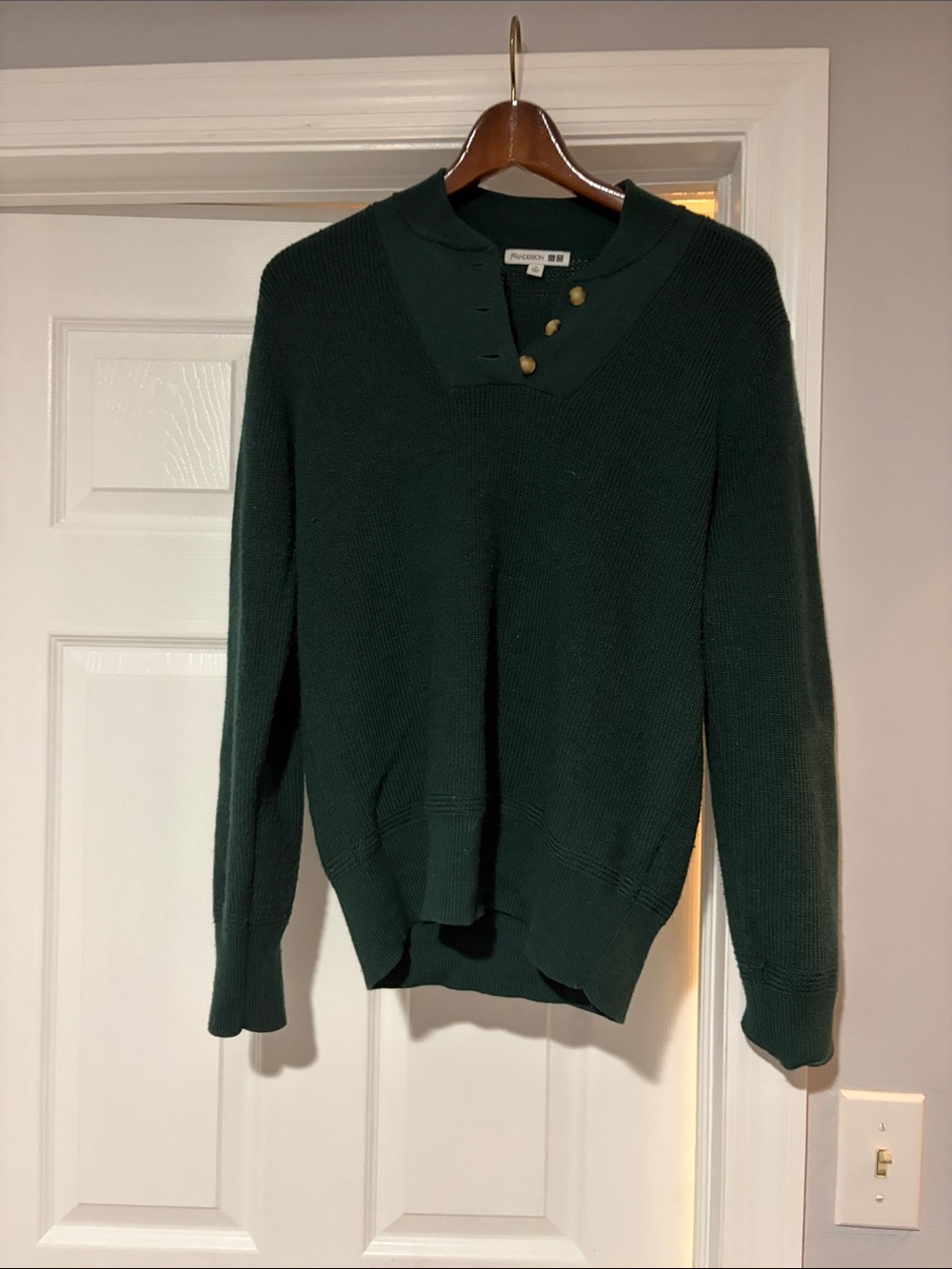 JW ANDERSON Uniqlo Dark Green Knit Zip-Up Sweater with Gold Buttons